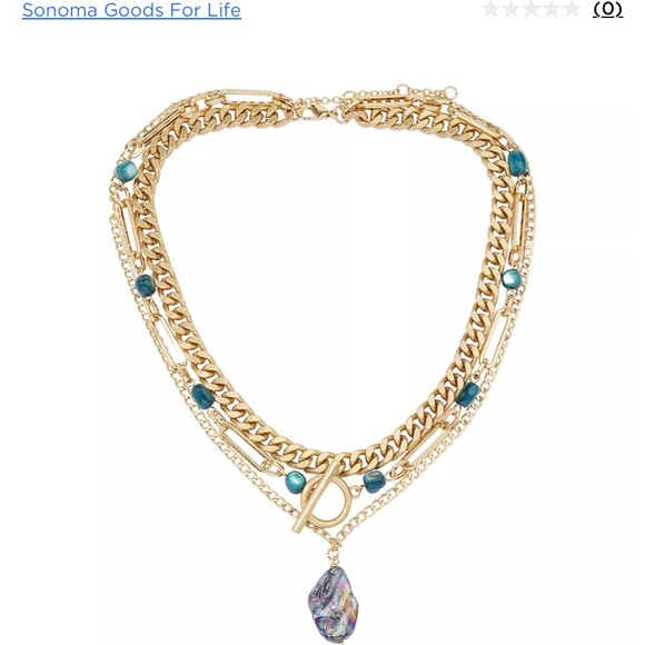 Necklace Sonoma good for life Gold tone 3 row chains abalone shell pendant - Picture 2 of 5